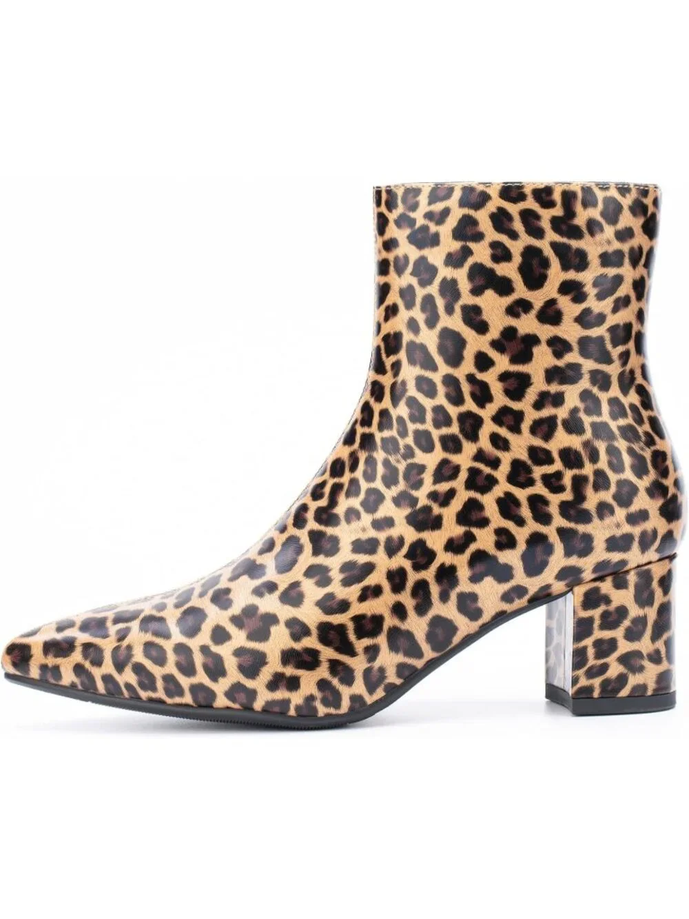 Women's Leopard Pointed Toe Comfortable Chunky Heel Side Zipper Ankle Boots